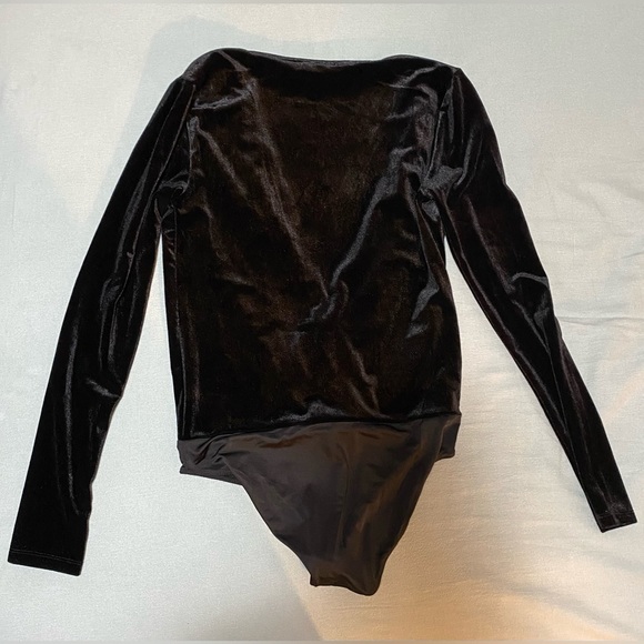 Velvet Long-Sleeve Surplice Bodysuit - Picture 2 of 9